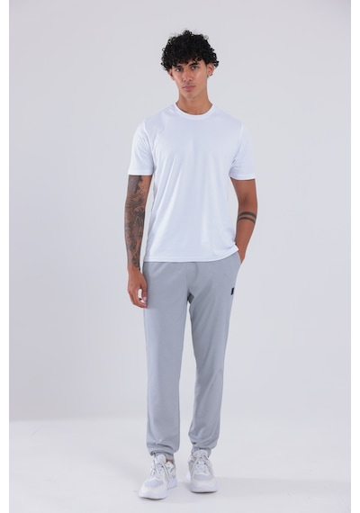 Rowinger Premium Merserize Kumaş Logolu Lastikli Paça Jogger Erkek Eşofman Altı Grey