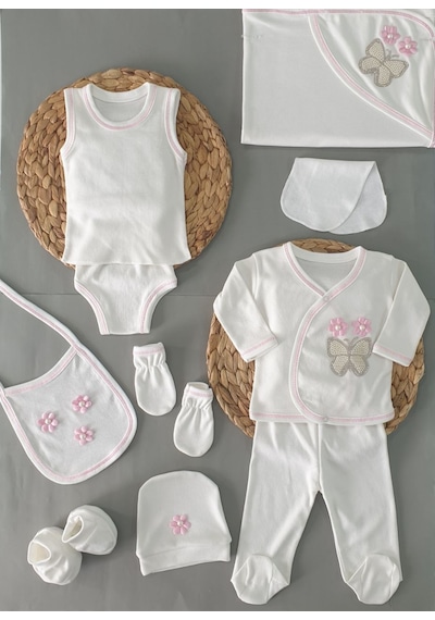 Papyon Baby Kids Petite Ponponbaby Yeniğdoğan 0-3 Ay Kelebek Desenli İncili 10 Par Açık Pembe