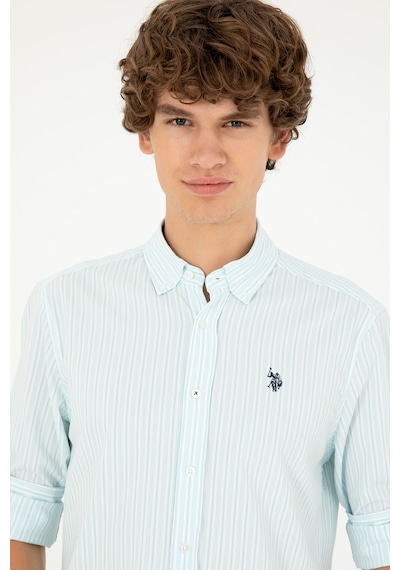 U.S. Polo Assn. Erkek Su Yeşili Çizgili Gömlek 50288675-VR083 U.S. Polo Assn. Erkek Su Yeşili Çizgili Gömlek 50288675-VR083