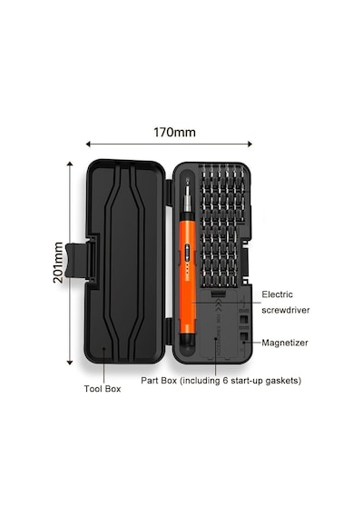 Tk-s001 Mini Şarjlı Tornavida Seti 600mah Type-c, 28 Parça Manyetik Hassas Uçlu Profesyonel Set