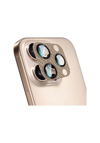 Apple Uyumlu   iPhone 16 Pro Max Caseworld Karbon Fiber Serisi Anti Reflective Full Kamera Lens Koruyucu Gold