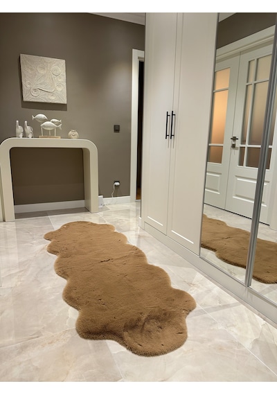 Ultra Soft Kahverengi Yumuşak Dokulu Peluş Halı Çift Kafa Post