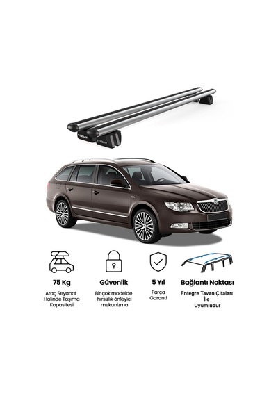 Pençe Skoda Superb Wagon 2015 Ve Sonrası Uyumlu Gri Ara Atkı Port Bagaj Tavan Barı
