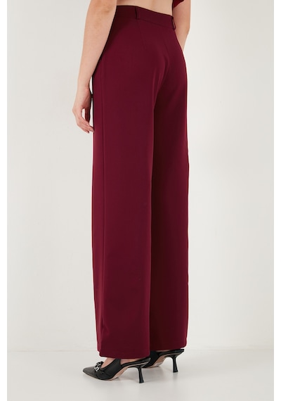Lela Wide Leg Orta Yüksek Bel Bol Paça Kumaş Bayan Pantolon 6522974 Bordo