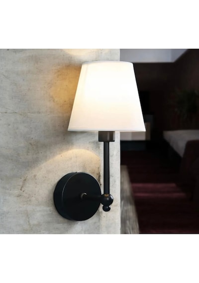 Modern Kablosuz Duvar Aplik Lampe Pilli Aplik Mat Siyah Pil İle Çalışır Krem Abajur Siyah