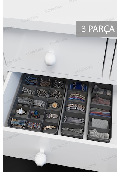 3'lü Set Bölmeli Makyaj Takı Düzenleyici Banyo Mutfak Düzenleyici Set