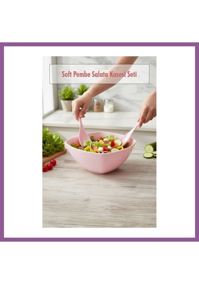 Bezos 3,5 Lt Soft Pembe Akrilik Kare Salata Ve Servis Kasesi Seti 3 Parça Rengaren
