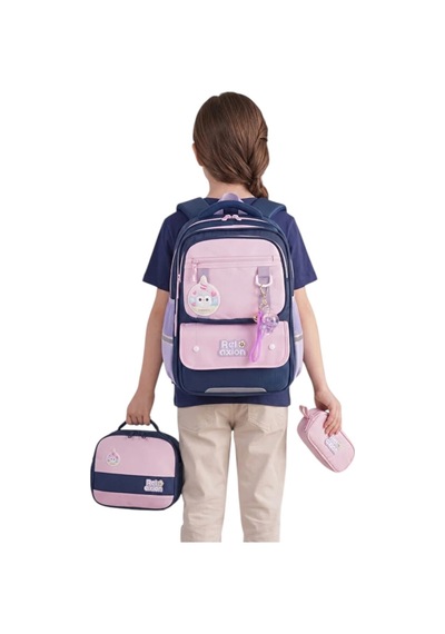 Relaxion 1816 Kız Çocuk Pembe Ergonomik Ortopedik İlkokul Çantası Seti 3'lü Aksesuarlı Beslenme Ve Kalemlikli Pembe Pembe