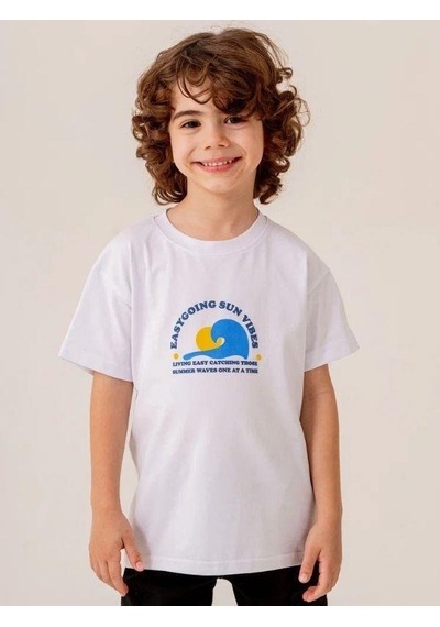 Cicihlid Erkek Çocuk Pamuklu Sun T-shirt-15887 Beyaz