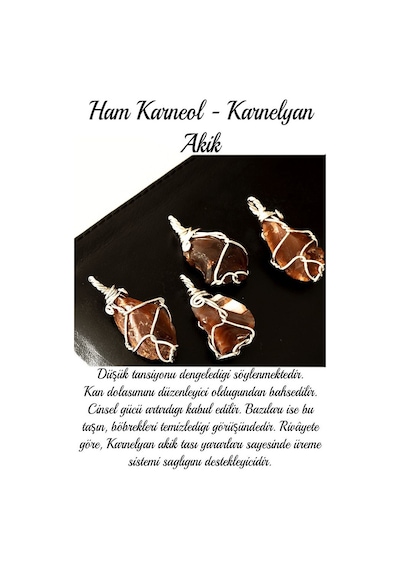 Erilsa Sertifikalı Ham Tel Sargılı Karneol Karnelyan Akik Taşı Kolye - A Çok Renkli