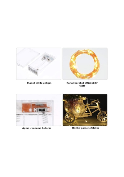 Peri Led Işık 3 Metre (sarı) Pilli + 15 Adet Küçük  Mandal