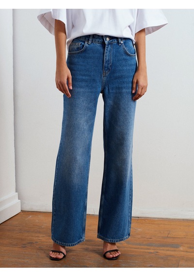 Dilvin 72053 Wide Leg Denim Pantolon-mavi Mavi