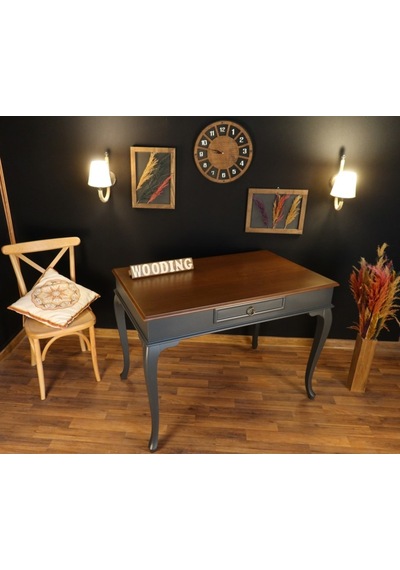 Wooding-Mobilya Wooding 120 Cm Çekmeceli Masif Antrasit Ceviz Çalışma Masası