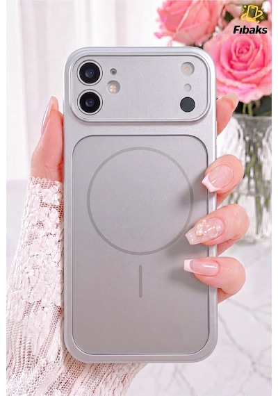 Fibaks iPhone 11 Uyumlu Kılıf 17 Pro Max Çevirici Magsafe Kamera Lens Korumalı Camlı Dönüştürücü Gümüş