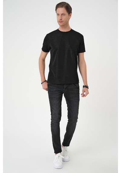 Efor Comfort Fit Bisiklet Yaka Viskon Karışımlı Dokulu Casual Siyah Tişört Ts 896 Siyah