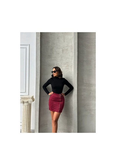 Verymoda Süet Fermuarlı Etek F0121 Bordo