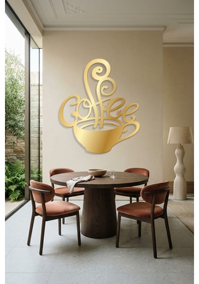 Coffee Metal Duvar Tablosu - Duvar Dekoru - Altın - 42 X 50 Cm