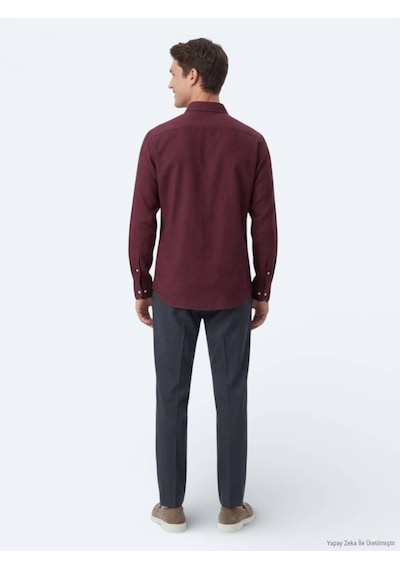 Kip Bordo Regular Fit Dokuma Casual %100 Pamuk Gömlek