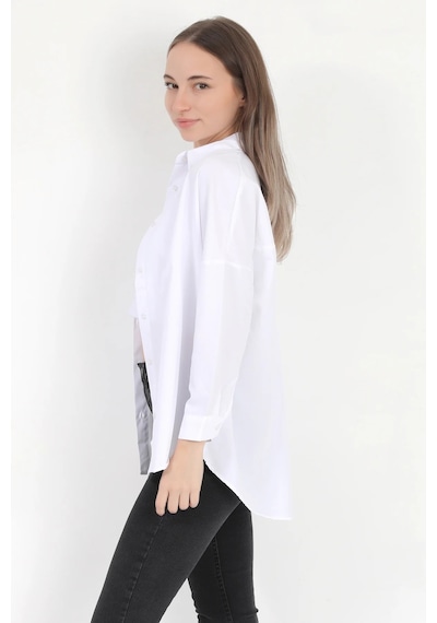 Giysa Kadın Beyaz Uzun Kollu Basic Pamuklu Oversize Gömlek - 3900 Beyaz