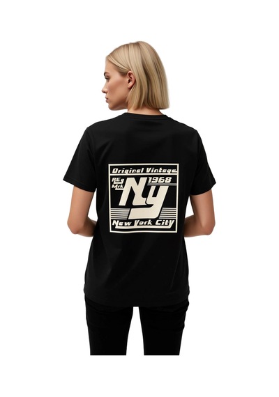 Paybuy Kadın Retro Vintage Ny New York Şehri Baskılı Kısa Kollu Tişört % Siyah