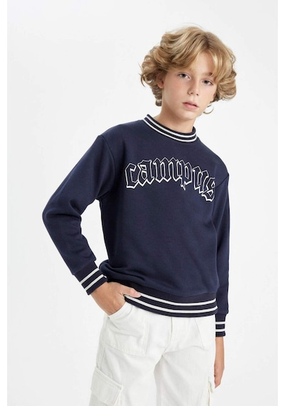 DeFacto Erkek Çocuk Lacivert Oversize Geniş Kalıp Bisiklet Yaka Baskılı Kalın Sweatshirt D1911A824WNNV135 DeFacto Erkek Çocuk Lacivert Oversize Geniş Kalıp Bisiklet Yaka Baskılı Kalın Sweatshirt D1911A824WNNV135