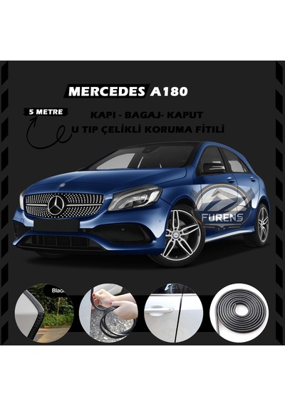 Mercedes A180 Oto Araç Kapı Koruma Fitili 5 Metre Parlak Siyah Renk