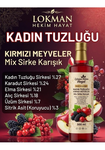 Lokman Hekim Hayat Kadın Tuzluğu Berberin Kırmızı Meyveler Mix Sirke Karışık 500 Ml