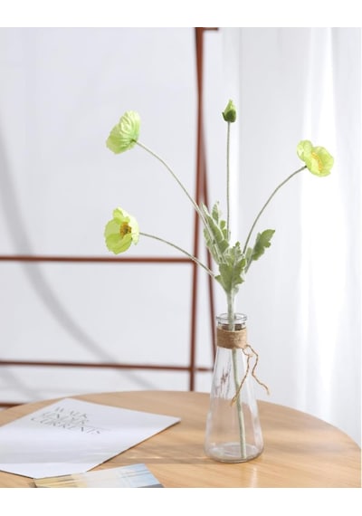 Yapay Çiçek Gelincik Çiçeği Yeşil Renk 3 Çiçek 1 Tomurcuk 59cm Yeşil