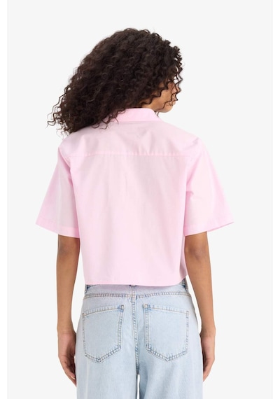 Defacto Regular Fit Gömlek Yaka Poplin Kısa Kollu Gömlek F8580ax25smpn205 Pembe