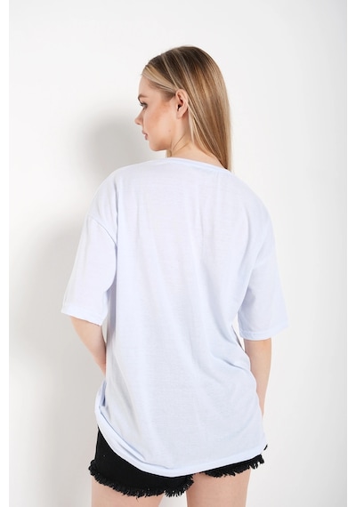 Startmore Kadın Beyaz Oversize Arizona Baskılı T-shirt Beyaz