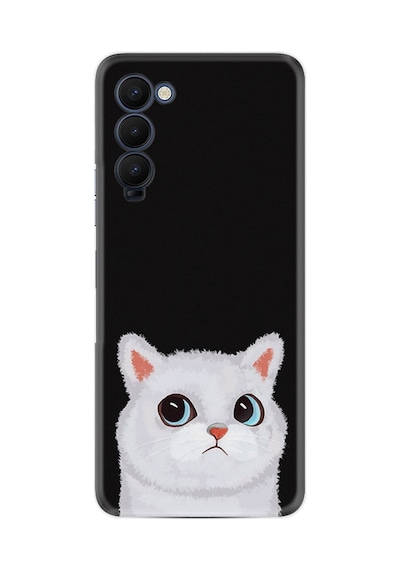 Tecno Camon 18 Premier Kılıf Resimli Desenli Silikon Platinium Series White Cat 1835