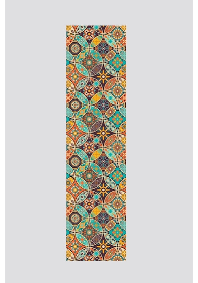 Turuncu Mavi Retro Vintage Desenli Runner 40x140cm Turuncu