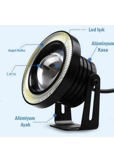 Citroën Nemo Uyumlu, Universal Mercekli Led Sis Farı, 76mm Buz Mavi Renk