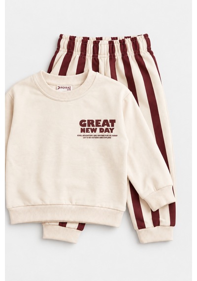 Ahengim Erkek Çocuk Great New Day Baskılı Sweatshirt Ve Çizgili Eşofman Altı 2 Li Takım Ak124 Bordo Ahengim Erkek Çocuk Great New Day Baskılı Sweatshirt Ve Çizgili Eşofman Altı 2 Li Takım Ak124 Bordo