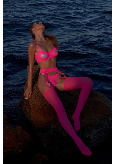 Anna Taşlı Kalpli Jartiyer - Neon-pembe Pembe