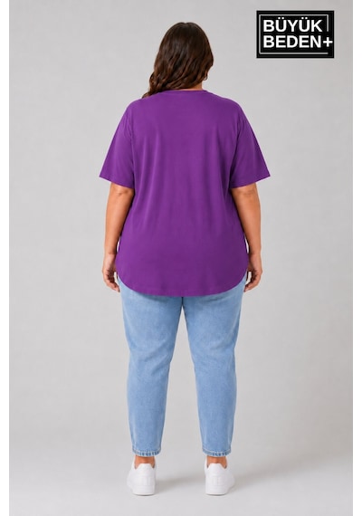 Superlife Süperlife Büyük Beden Kadın Bisiklet Yaka Basic Oval Etek Detalylı 3xl-6xl Uzun Tunik Spr26btsk502 Mor