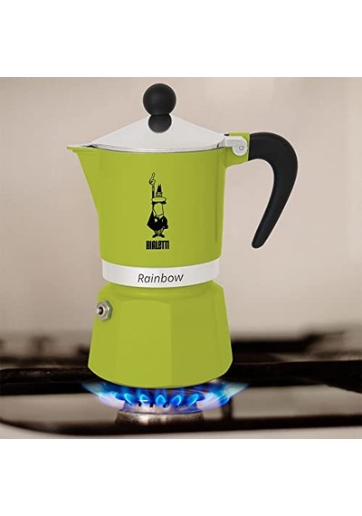 Bialetti - Rainbow: 3 Cups Ocak Üstü Espresso Pişirici - 130ml - Yeşil Renk - Alüminyum Gövde - Patentli Güvenlik Valfi - Tüm Ocak Türleri İçin Uygundur İndüksiyon Hariç Enerji Sınıfı A+