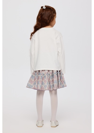 Panço Liberty Kumaş Nakış Detaylı Kız Çocuk Tişört 5621gk05006 Beyaz