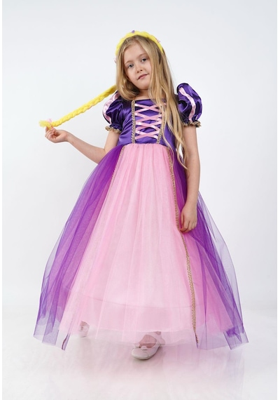 Rapunzel Prenses Kız Çocuk Parti Kostümü Doğum Günü Elbisesi Mor