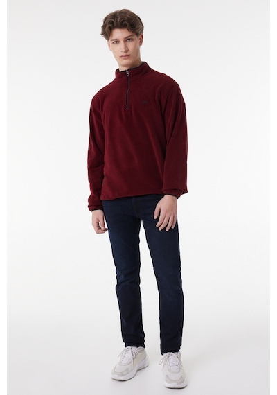 Lee Regular Fit Normal Kesim Dik Yaka Yarım Fermuarlı Bordo Polar L212208810 Bordo