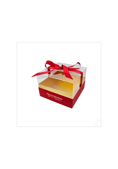 Pleksi Kapaklı Fiyonklu Karton Kutu, 20 X 20 X 14cm - Kırmızı