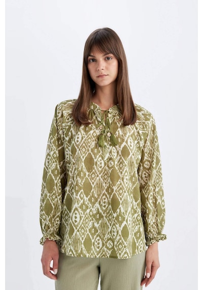 DeFacto Relax Fit Desenli Vual Uzun Kollu Tesettür Bluz Tunik C9738AX24SMGN1156