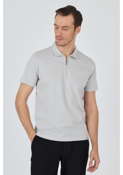 Gri Kısa Kol Düz Suprem Polo Yaka Cepsiz Pamuklu Casual Slim Fit Tişört 1011250164 100 Gri