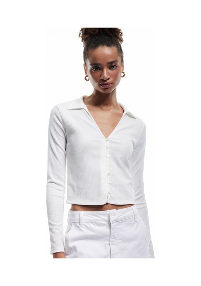 Koton Gömlek Yaka Uzun Kollu Düğmeli Slim Fit Tişört Ekru 6wal10212ık Ekru