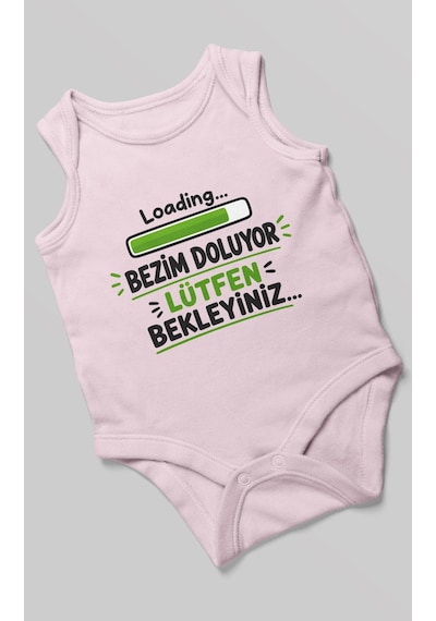 Morivokids Bezim Doluyor Lütfen Bekleyiniz Sıfır Kollu Bebek Zıbını %100 Pamuk Bebe Pembe