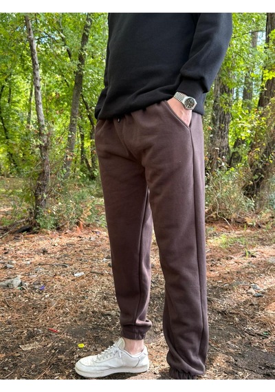Erkek Ünisex Jogger Eşofman Altı 3 İplik Kalın Kişlık Kahverengi