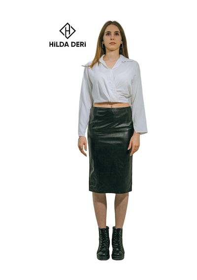 Hilda Deri Clara Hakiki Kuzu Derisi Siyah Kalem Etek 001