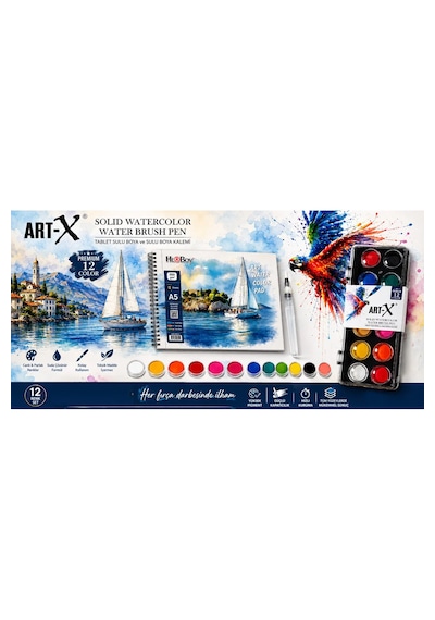 A5 Sulu Boya Defteri 300g/m2 12 Yaprak Art-x Premium 12'li Sulu Boya Bu Tablet Suluboya Set Karışık