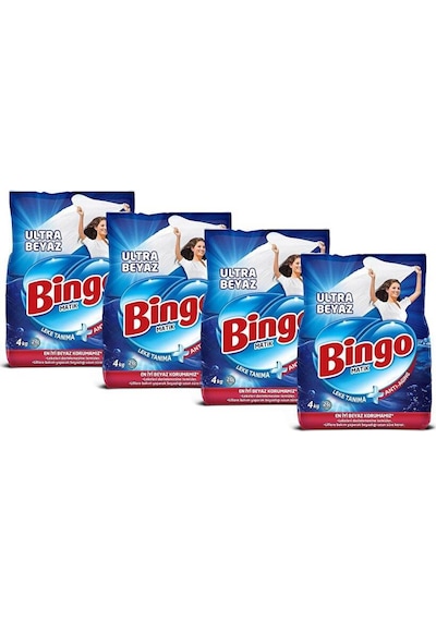 Bingo Matik Ultra Beyaz için Toz Çamaşır Deterjanı 4 x 4 KG