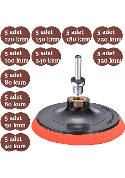 57 Parça Cırt Zımpara Seti 115 Mm 40-320 Kum